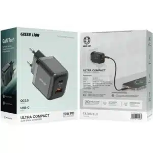 شارژر دیواری 20 وات گرین لاین مدل Ultra Compact +کابل تایپ سی به تایپ سی